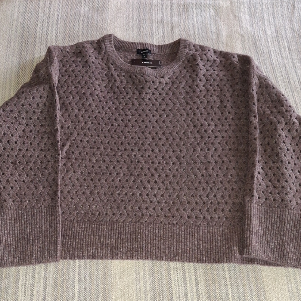 NEW!! Express Crew Neck Textured Crop Sweater in Purple XL